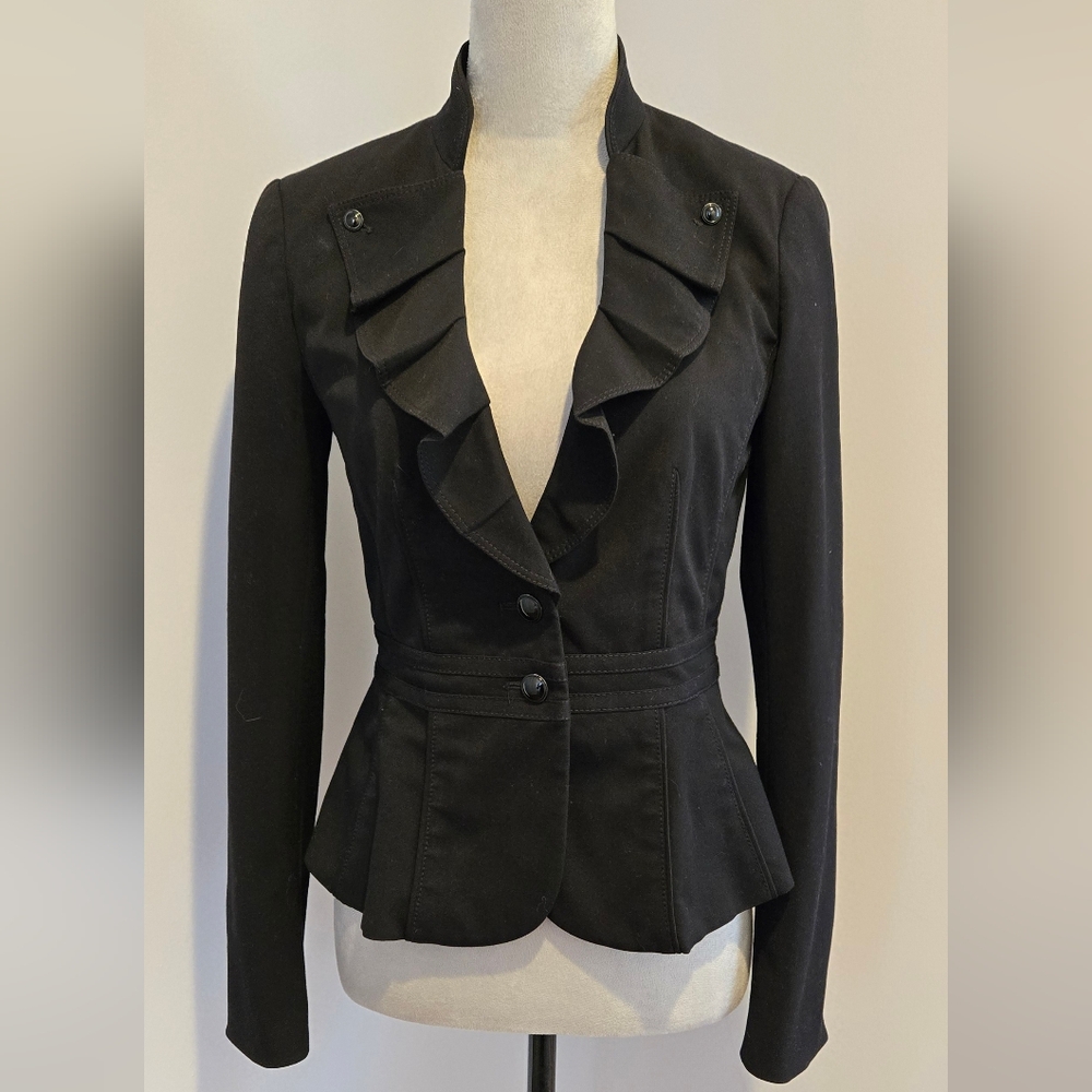 WHBM peplum short jacket ruffled collar twist on a classic sz 0 - Picture 2 of 13